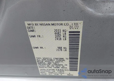 2022 Nissan Altima Sr Intelligent Awd from USA, damaged, VIN 1N4BL4CW5NN388690